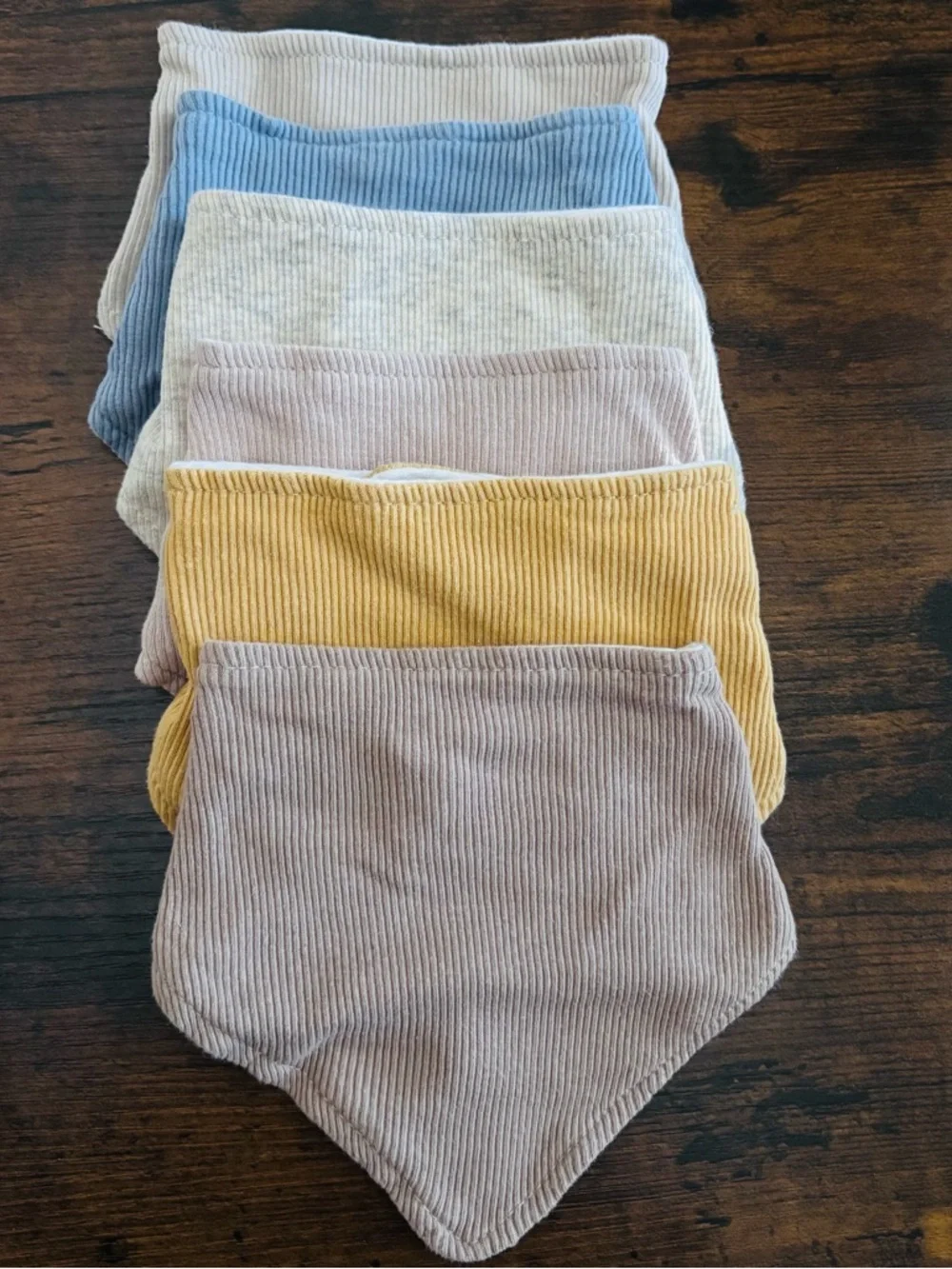 chick Pea Corduroy Bandana Bib Set in Blue, Cream, Pink, Yellow, Brown
